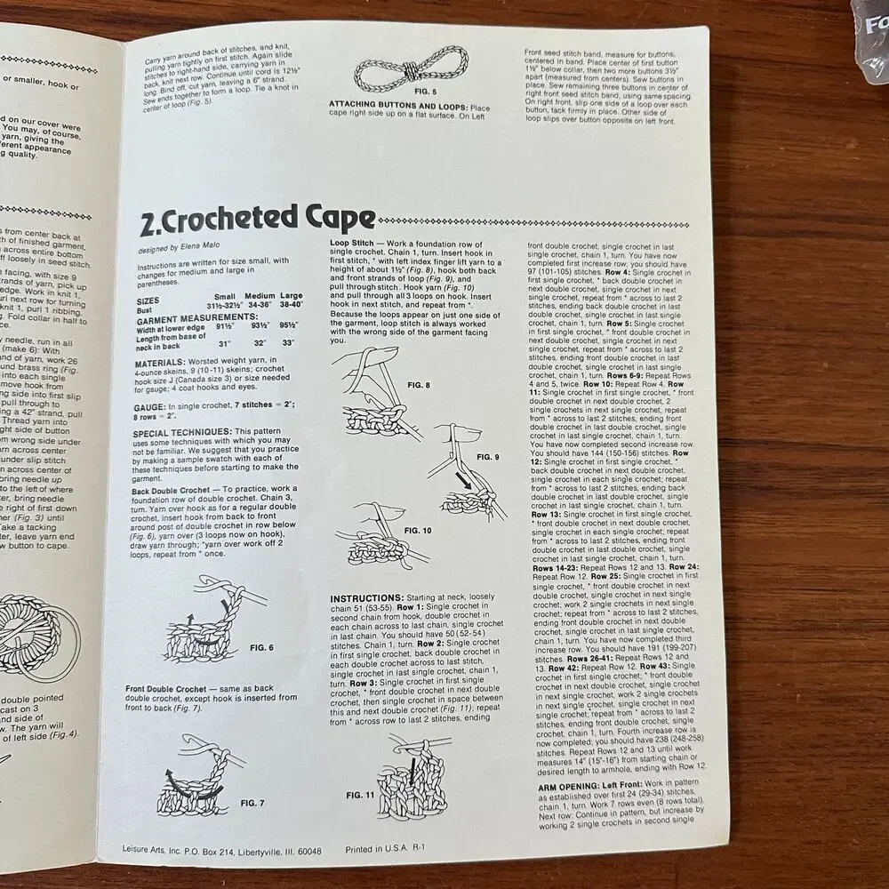 Leisure Arts Pamphlet #53 Capes Knit & Crochet 1975